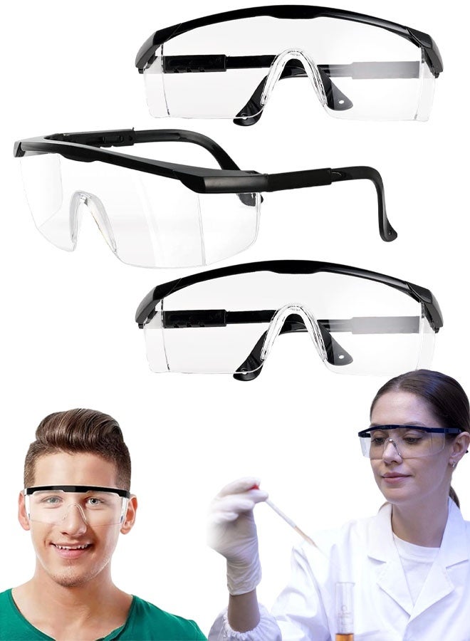 3 Pack Safety Glasses For Men And Women, Scratch Resistant Clear Wraparound Lenses, Adjustable Lab Goggles, UV Protection - Image 1